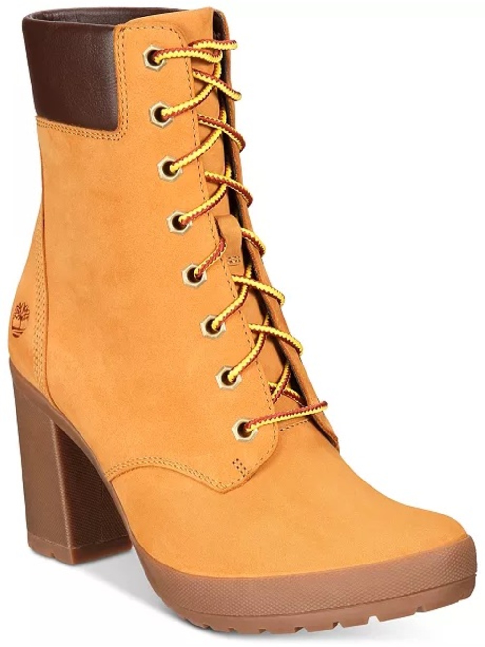 Timberland Women's Wheat and Brown Lace-Up Block Heel Boot